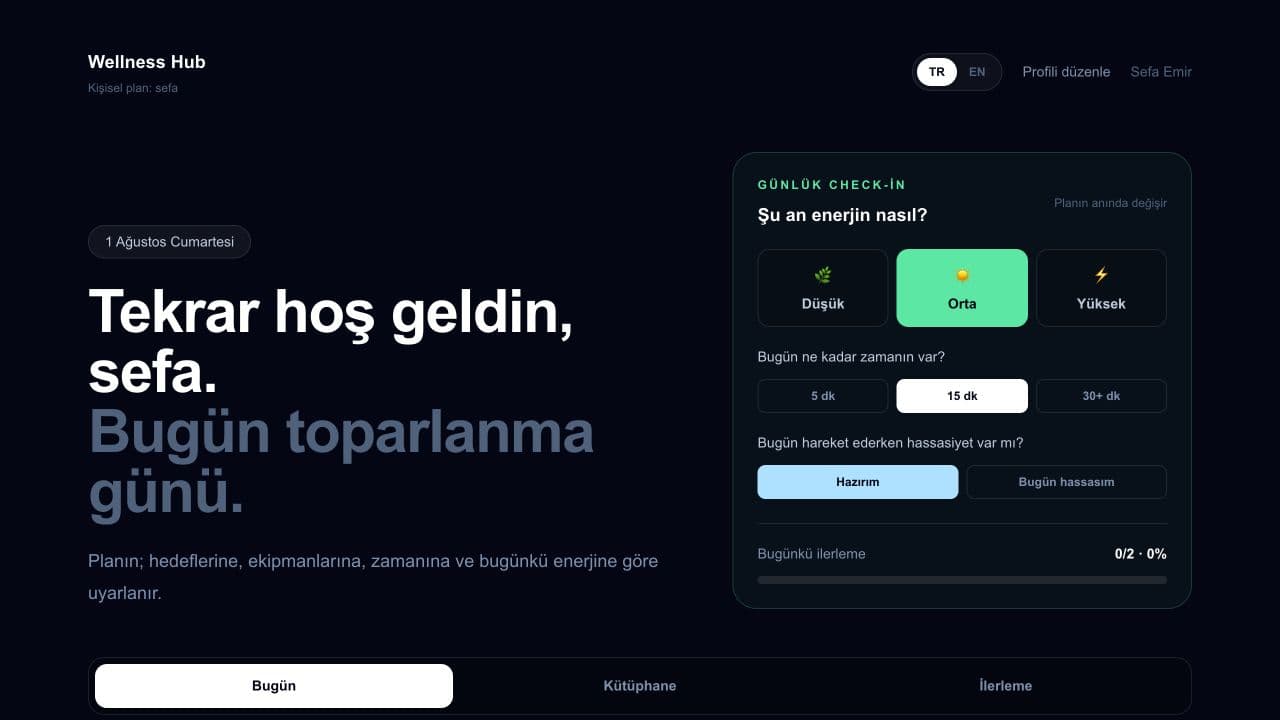 Wellness Hub kişisel plan ekranı